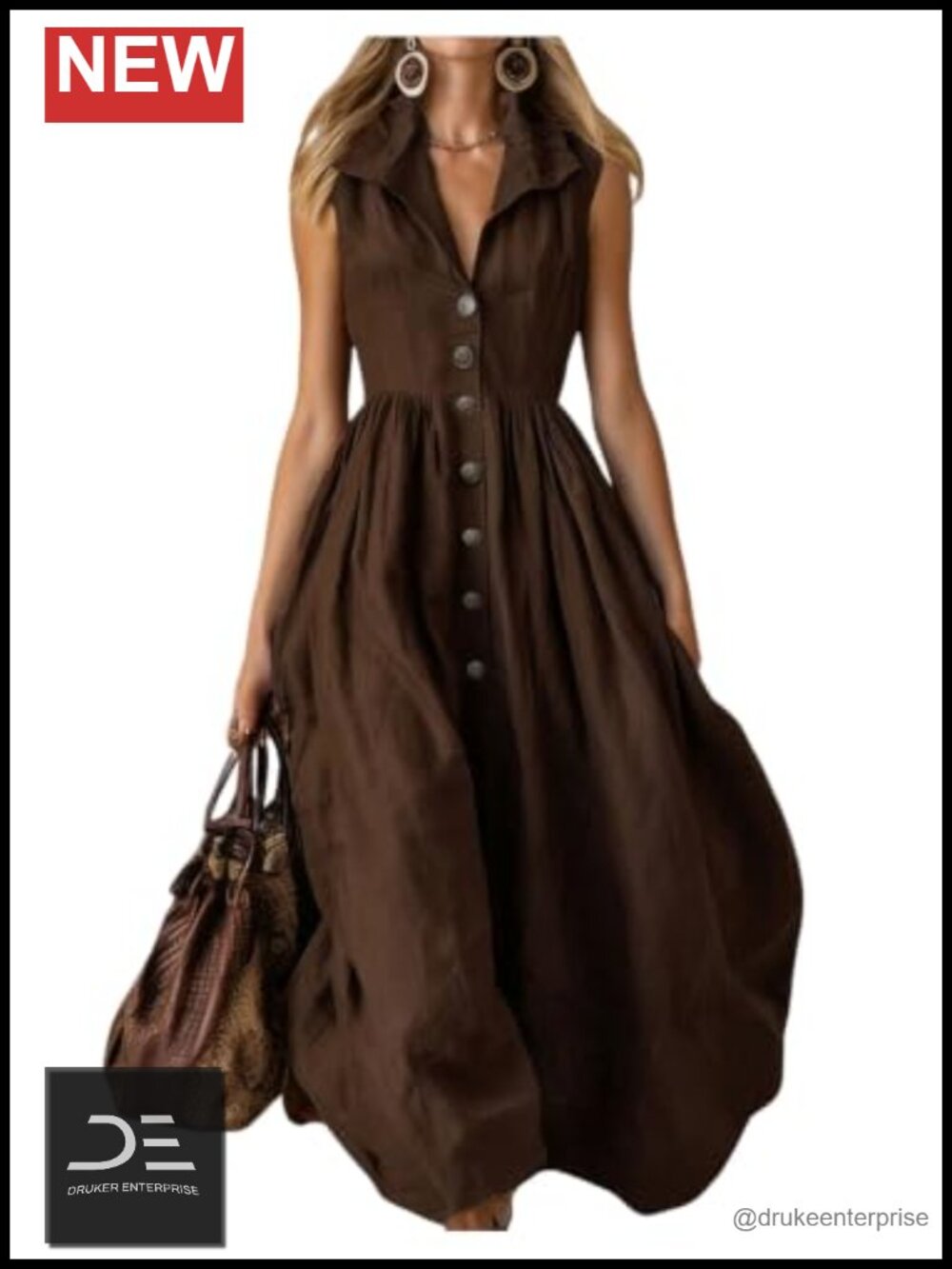 Women's Sleeveless Button Down Shirt Dress A Line Flowy Long Maxi Dress